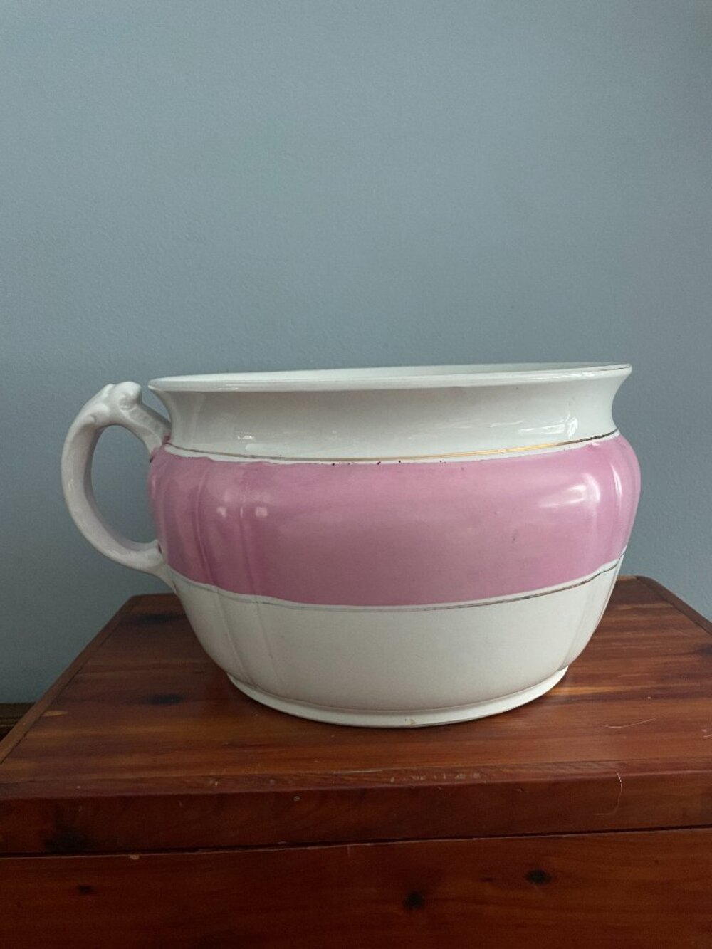 Antique Chamber Pot Wood & Son England Pink White Ironstone Plant Holder
